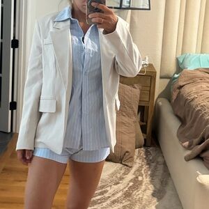 Cream Blazer with Blue Striped Set